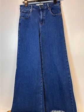 Risen Jeans High Rise Wide Leg Frayed Hem Denim in Medium Wash Women’s 9/29